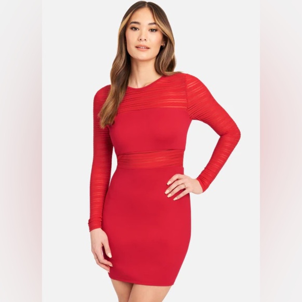 NWT Bebe Long Sleeve Striped Mesh Mini Dress, Size X-Large